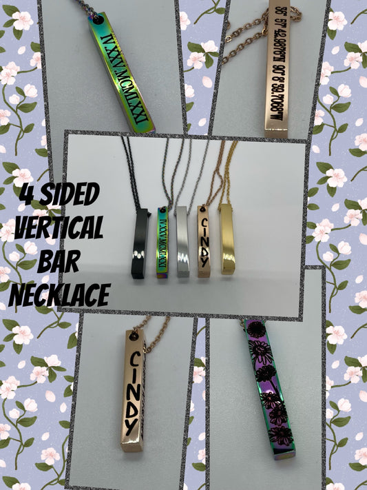 Personalized engraved 4 sided vertical bar necklace